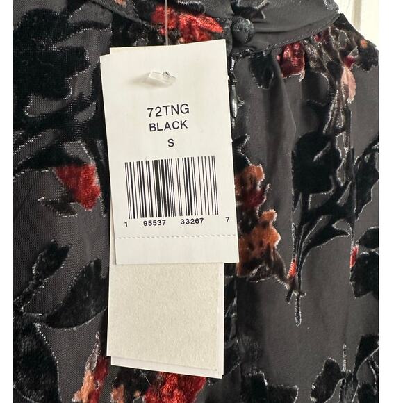 Black Floral Velvet Burnout Sheer Mock Neck Blouse Top - Picture 5 of 9